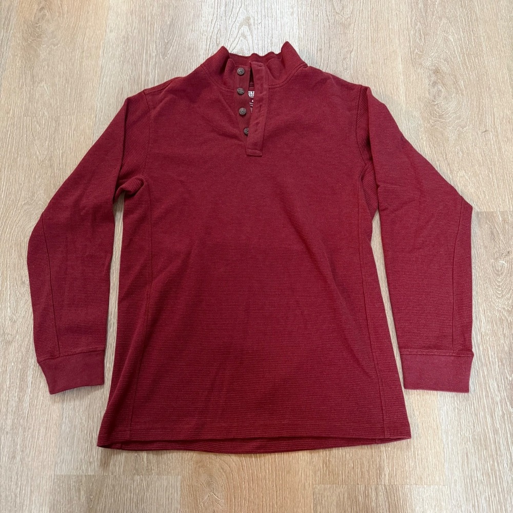 Duluth Trading Red Burly Button Mock Neck Thermal Waffle Knit Henley Men‎ Size M